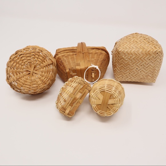 MINI WICKER picnic basket set of 5 vintage - Picture 8 of 16